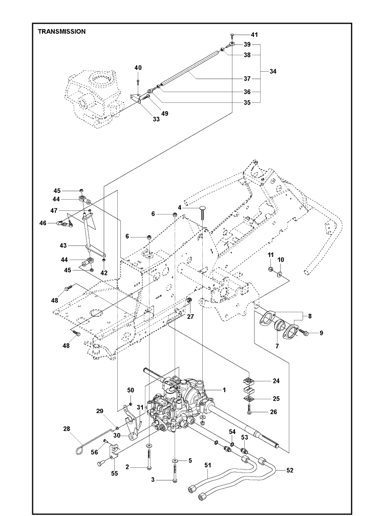 Transmission 2 Diagram and Parts List for R216T AWD Husqvarna Lawn Mower