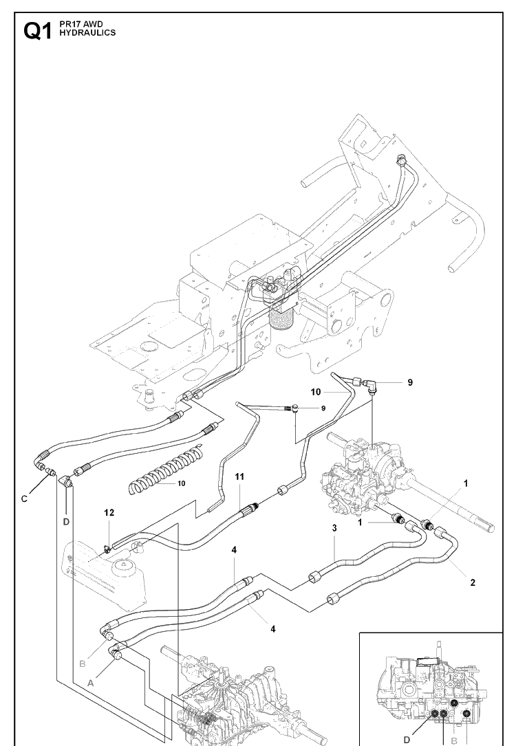 Hydraulics Diagram and Parts List for PR17 AWD Husqvarna Lawn Mower