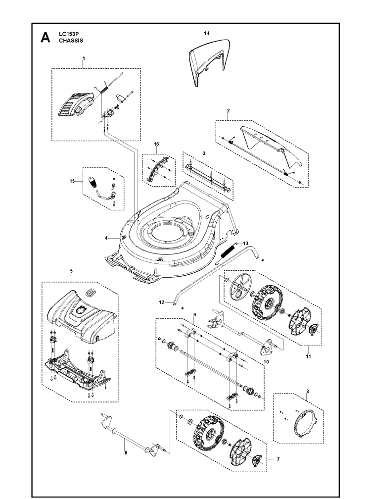 Chassis Diagram and Parts List for LC153P (967988501)(2019-11) Husqvarna Lawn Mower