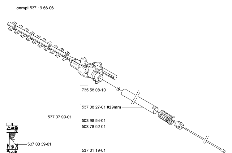 Hedge Attachment Diagram and Parts List for HA850 2005-10 Husqvarna Hedge Trimmer