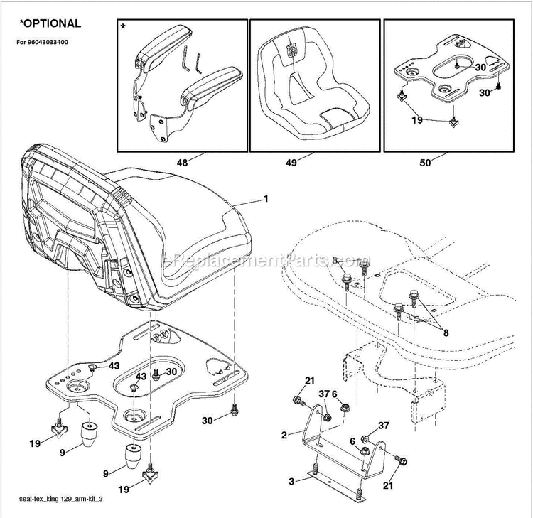 Seat C Diagram and Parts List for TS148XK  Husqvarna Lawn Tractor