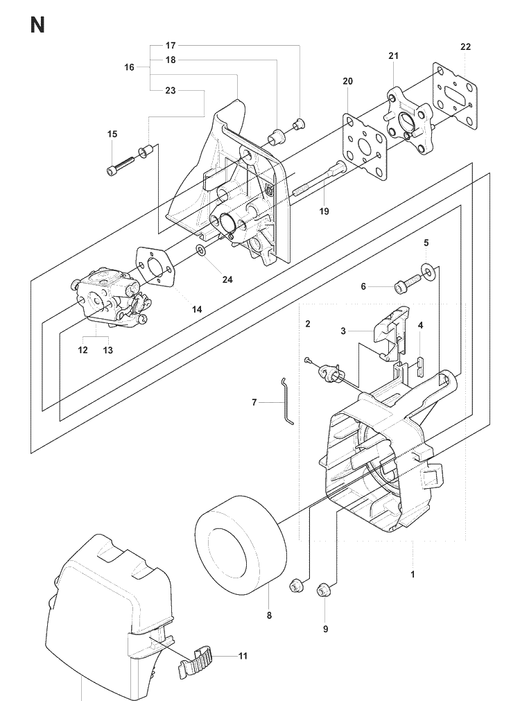 Carburetor And Air Filter Diagram and Parts List for 241RJ  Husqvarna Brush Cutter