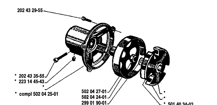Clutch Assembly Diagram and Parts List for 140R 1980-02 Husqvarna Brush Cutter