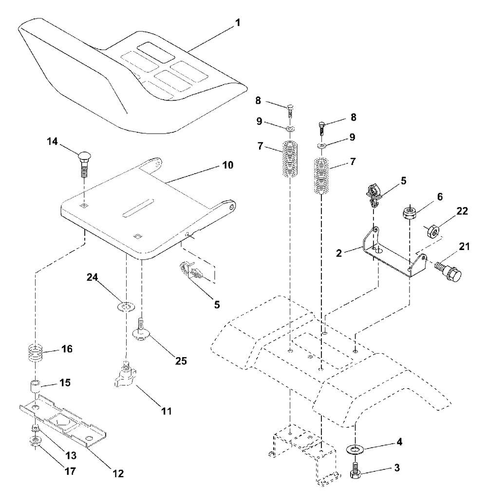 Seat Assembly Diagram and Parts List for YTH1542 (954567048-B)(2001-01) Husqvarna Lawn Tractor
