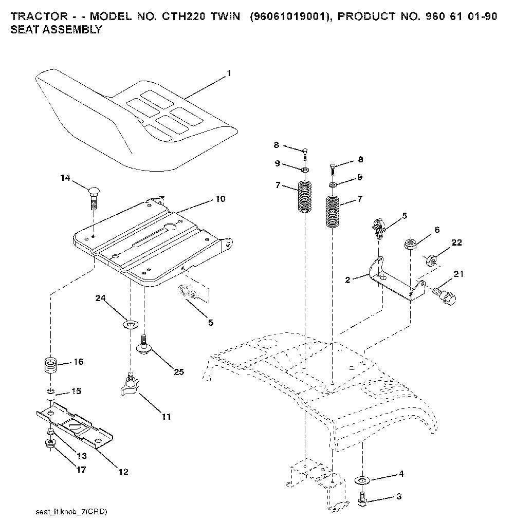 Seat Diagram and Parts List for CTH220TWIN (96061019001)(2007-05) Husqvarna Lawn Tractor