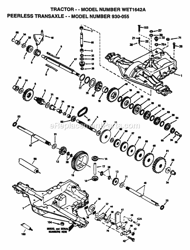 Transaxle Diagram and Parts List for WET1642A 1995 Husqvarna Lawn Tractor