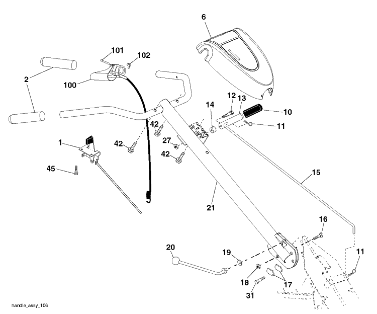 Handle Diagram and Parts List for DRT900E 2013-03 Husqvarna Cultivator