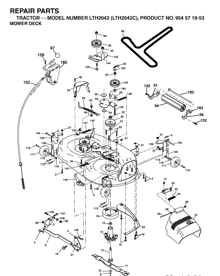 Mower Deck / Cutting Deck Diagram and Parts List for LTH2042-LTH2042C 2004-03 Husqvarna Lawn Tractor