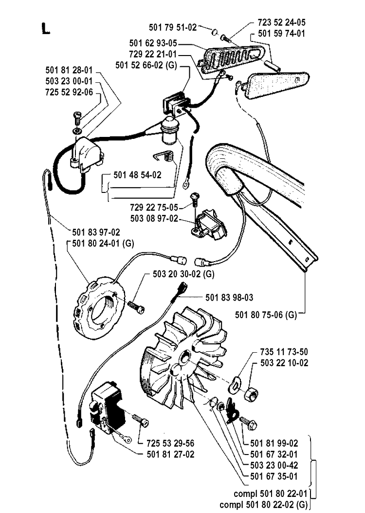Electrical Diagram and Parts List for 281 19900100001-19911400000 Husqvarna Chainsaw