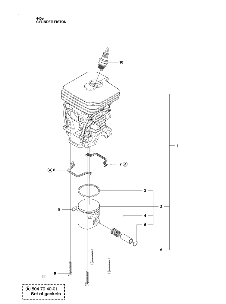 Cylinder Piston Diagram and Parts List for 435 20102300001-20111800000 Husqvarna Chainsaw