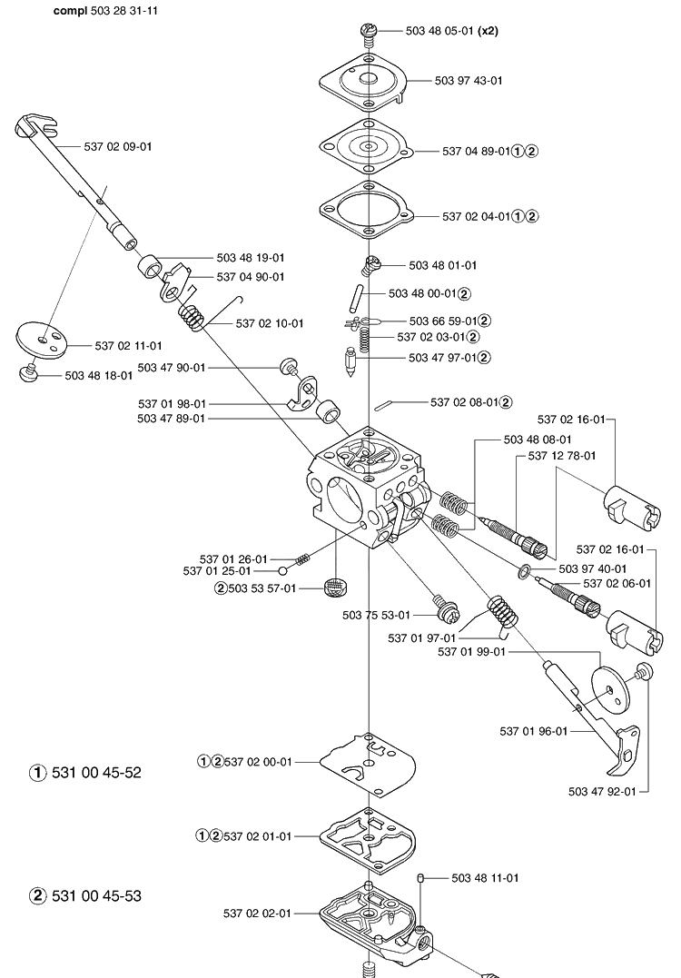 Carburetor Diagram and Parts List for 326L 2002-08 Husqvarna Brush Cutter