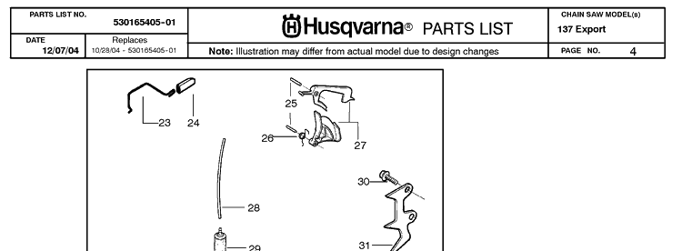 Fuel System Diagram and Parts List for 137 20050100001-20064900000 Husqvarna Chainsaw