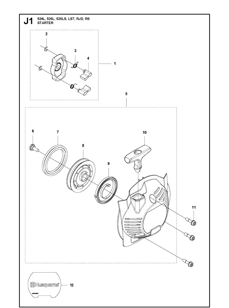 Starter Diagram and Parts List for 525LS 2013-03 Husqvarna Brush Cutter