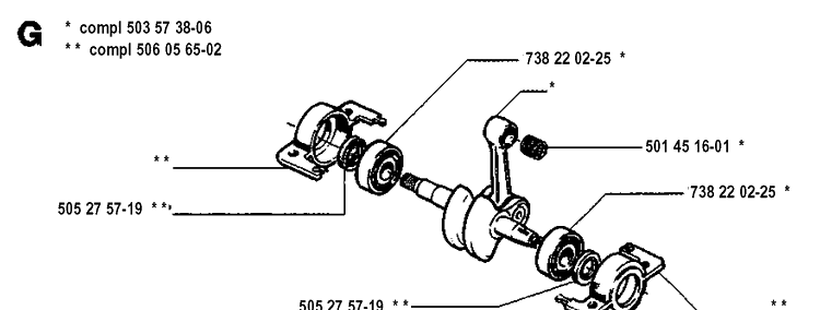 Crankshaft Diagram and Parts List for 45 19952300001-19981800000 Husqvarna Chainsaw