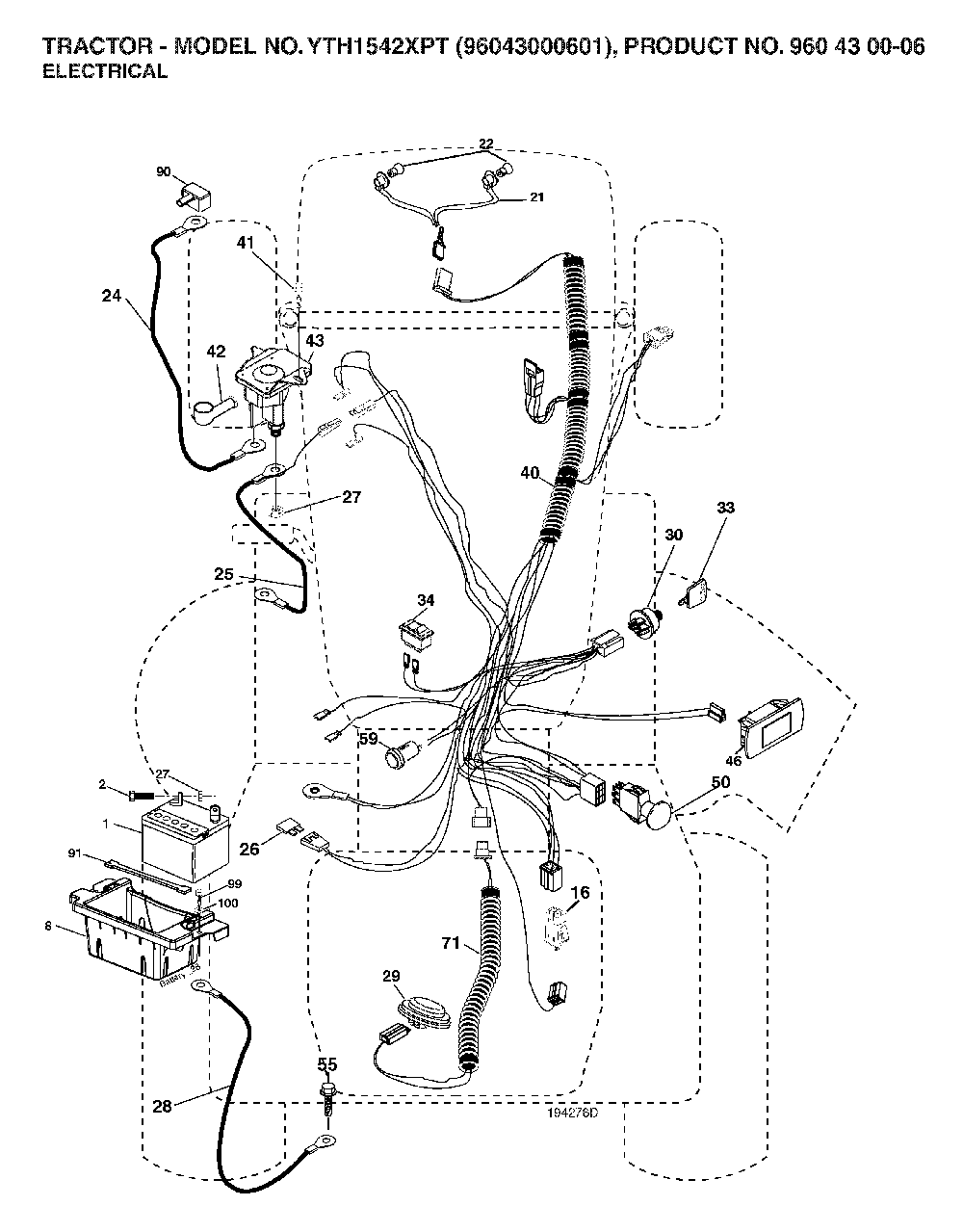 Electrical Diagram and Parts List for YTH1542XPT (96043000601)(2006-03) Husqvarna Lawn Tractor