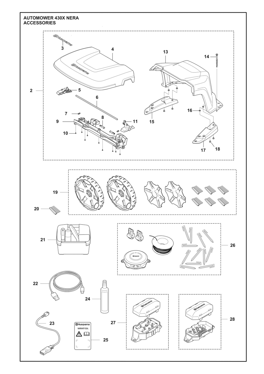 Accessories Diagram and Parts List for 430XNERA  Husqvarna Lawn Mower