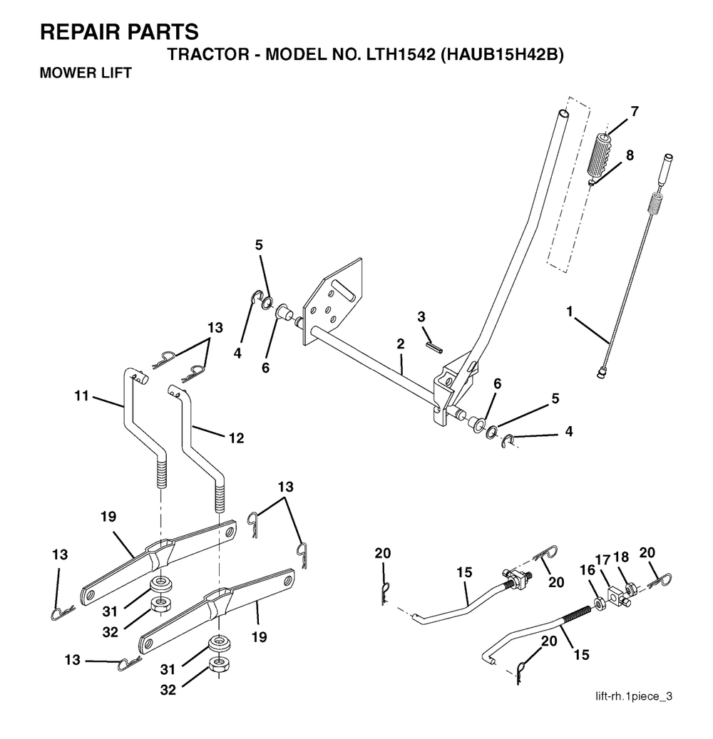 Mower Lift / Deck Lift Diagram and Parts List for LTH1542 (954170086-B)(2004-01) Husqvarna Lawn Tractor