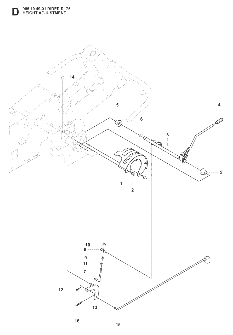 Height Adjustment Diagram and Parts List for R175 (965104901)(2008-06) Husqvarna Lawn Tractor