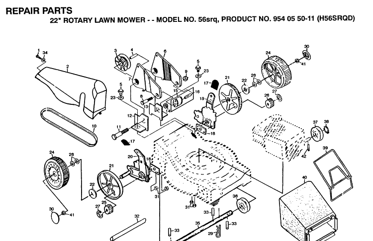 Repair Parts Diagram and Parts List for 56SRQ (H56SRQD)(1992-01) Husqvarna Lawn Mower