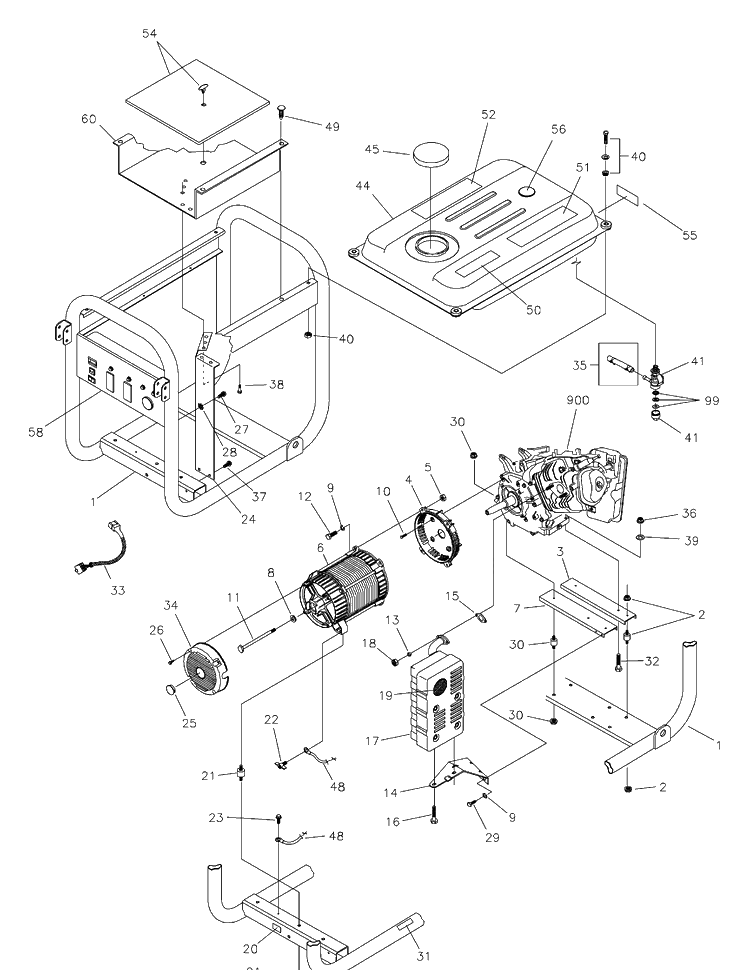 Main Unit Diagram and Parts List for 1365GN 2006-04 Husqvarna Generator