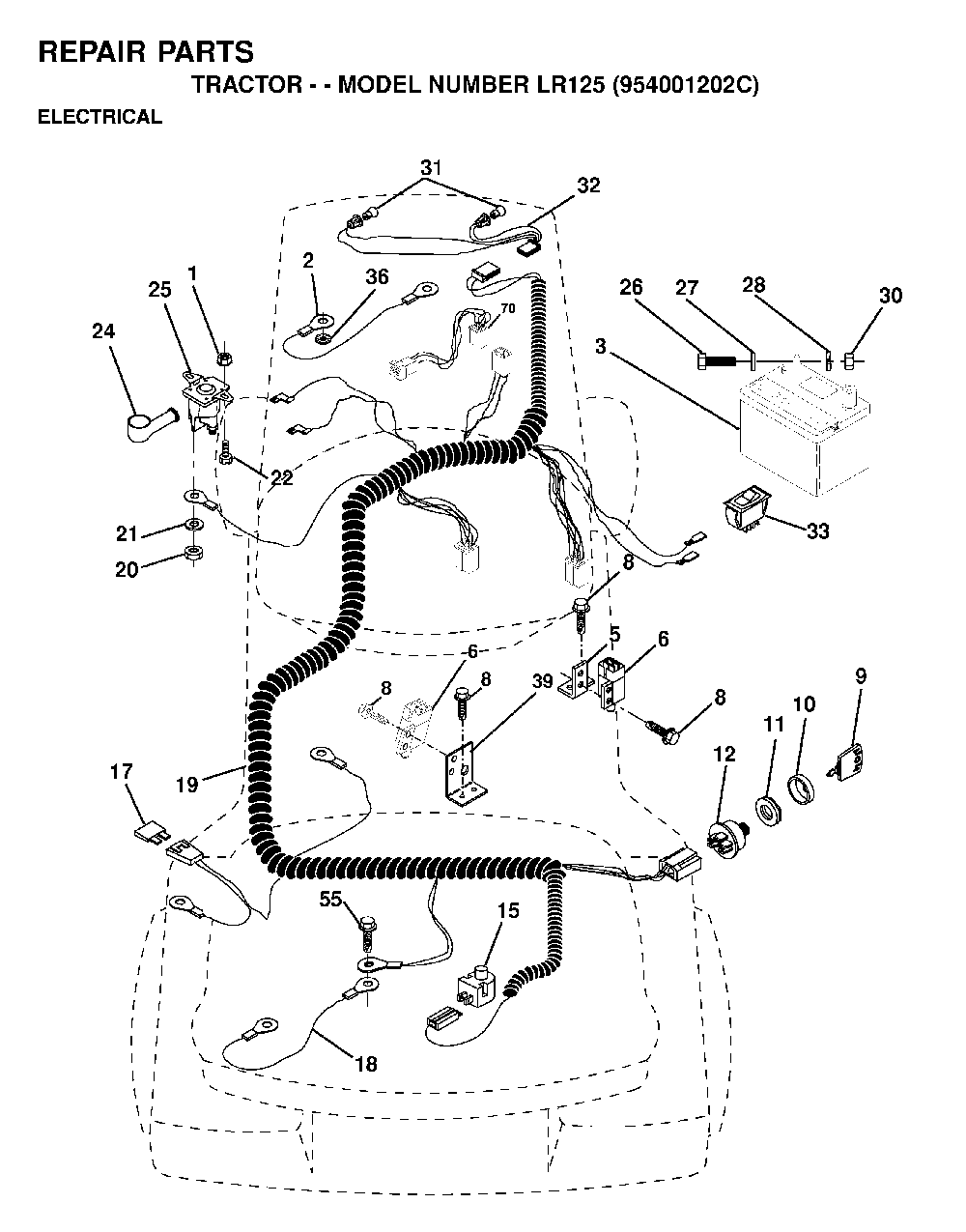 Electrical Diagram and Parts List for LR125 (954001202C)(1995-03) Husqvarna Lawn Tractor