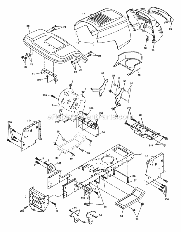 Chassis And Enclosures Diagram and Parts List for WET2242STC 2003 Husqvarna Lawn Tractor