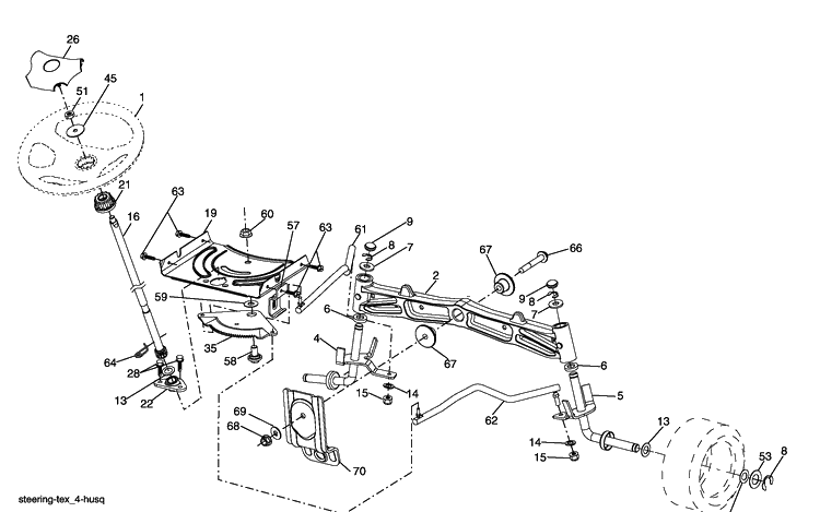 Steering Assembly Diagram and Parts List for GTH2648 (96043003002)(2008-02) Husqvarna Lawn Mower