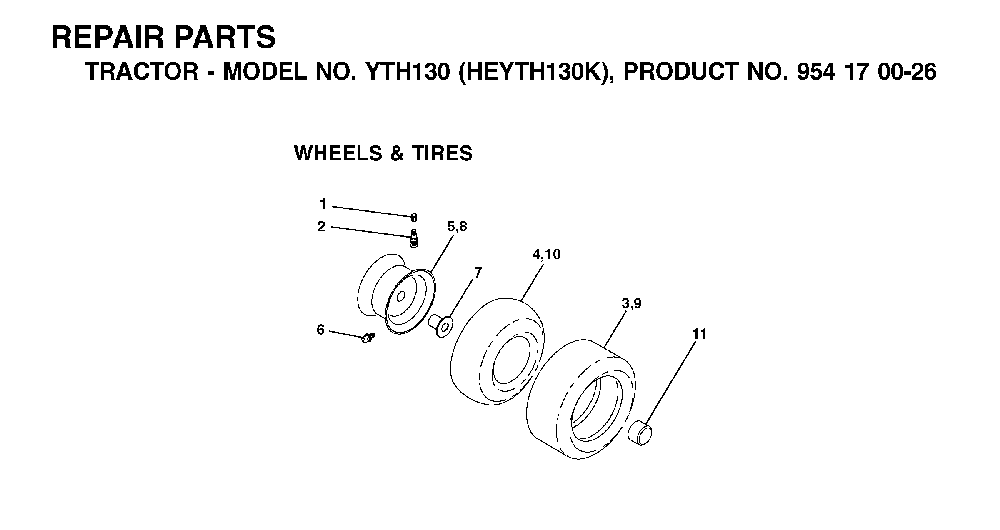 Wheels And Tires Diagram and Parts List for YTH130 (HEYTH130K, 954170026)(2001-01) Husqvarna Lawn Tractor