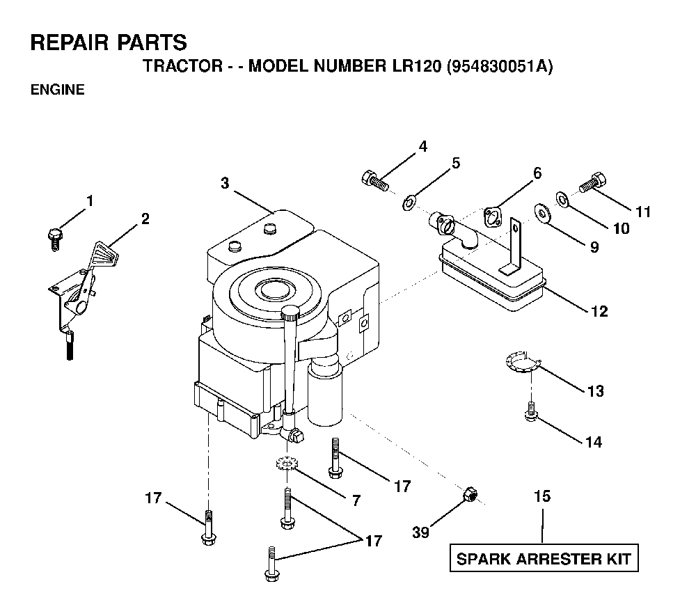 Engine Diagram and Parts List for LR120 (954830051A)(1995-08) Husqvarna Lawn Tractor
