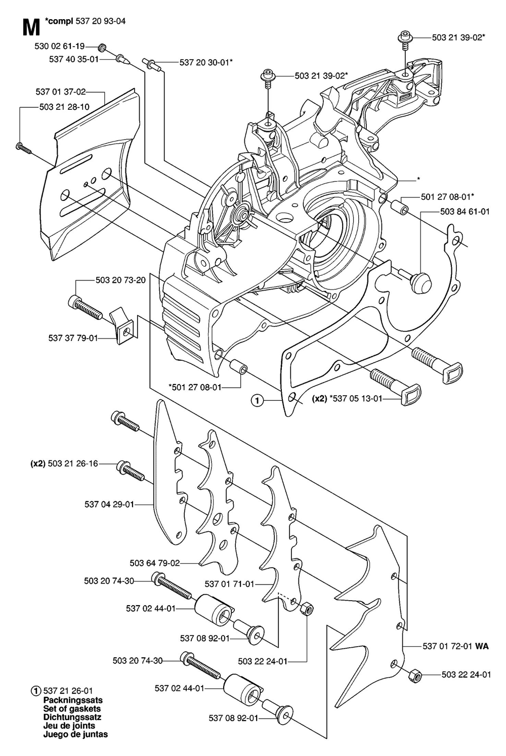 Crankcase Diagram and Parts List for 575XP-575XPG 575 XP W - 575 XPGW Husqvarna Chainsaw
