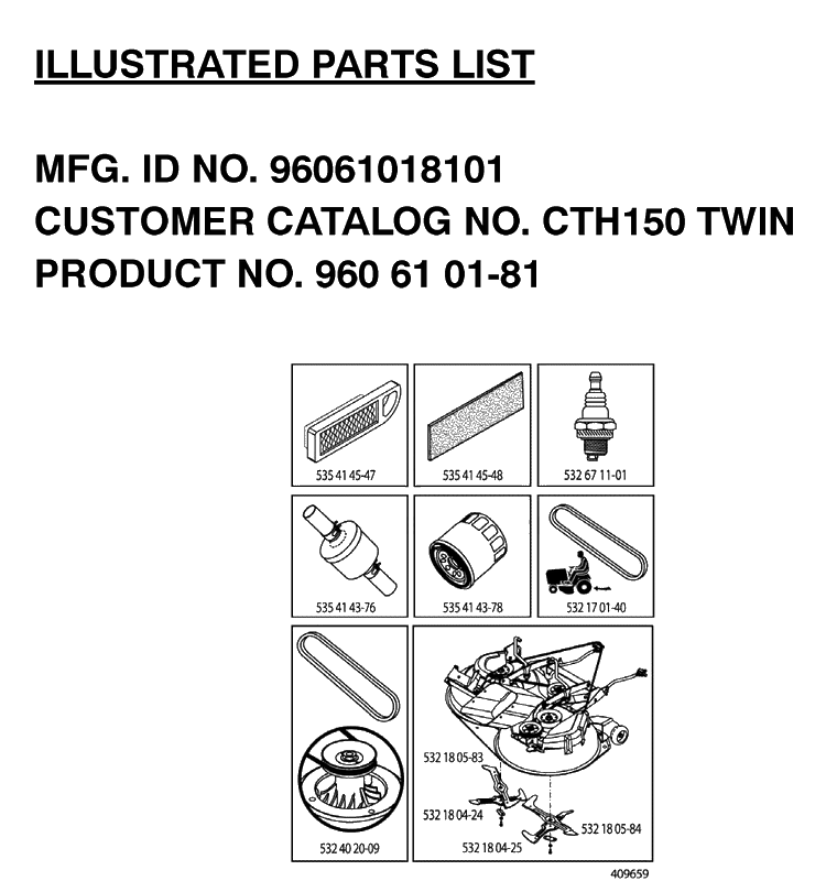 Frequently Used Parts Diagram and Parts List for CTH150 (96061018101)(2008-07) Husqvarna Lawn Tractor