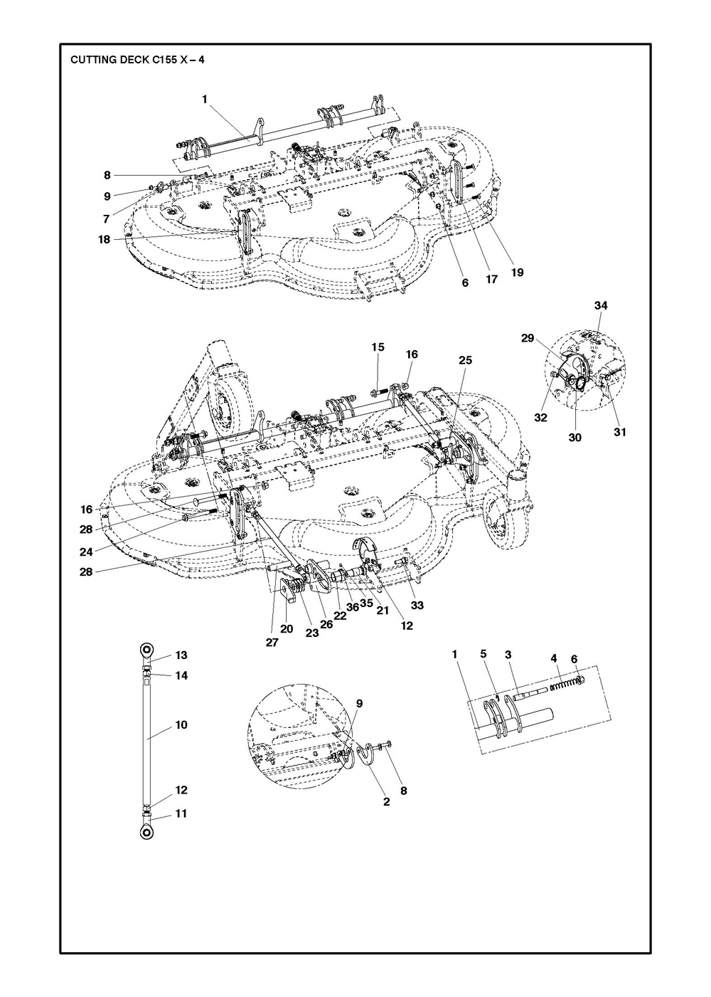 61/155cm Cutting Deck Diagram and Parts List for 155XP500D  Husqvarna Lawn Tractor Accessories