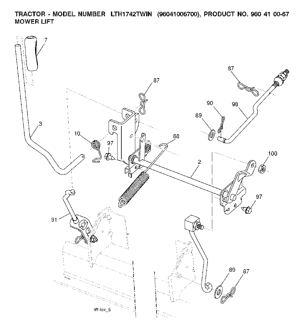 Mower Lift / Deck Lift Diagram and Parts List for LTH1742TWIN (96041006700)(2008-01) Husqvarna Lawn Tractor