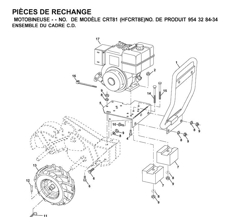 Mainframe, Right Side Diagram and Parts List for CRT81 (HFCRT8E)(2001-01) Husqvarna Cultivator