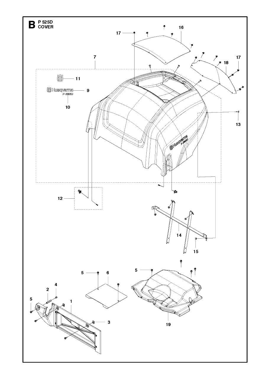 Cover Diagram and Parts List for P525D 20120100001 - 20143999999 Husqvarna Lawn Tractor