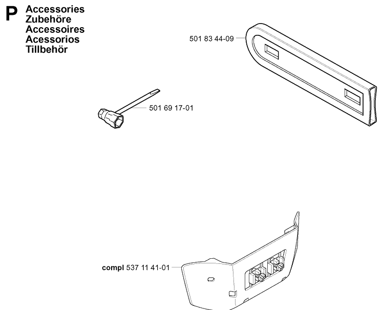 Accessories Diagram and Parts List for 334T 20031800001-20034400000 Husqvarna Chainsaw
