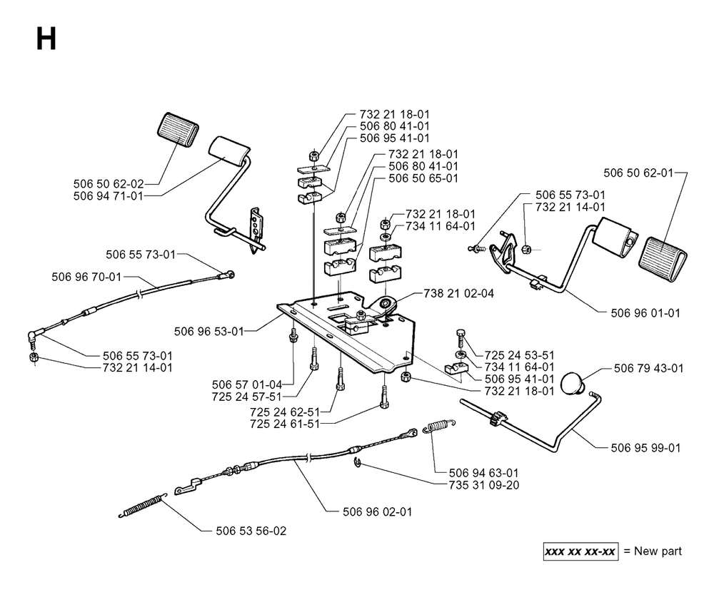 Pedals Diagram and Parts List for R16H 1999-02 Husqvarna Lawn Tractor