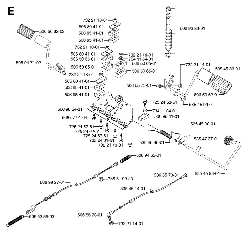 Pedals Diagram and Parts List for RIDERPRO15 (953535001)(2004-01) Husqvarna Lawn Tractor