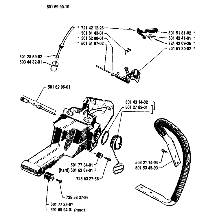 Tank/Handle Assembly Diagram and Parts List for 61 1991-03 Husqvarna Chainsaw