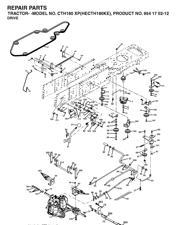 Drive Diagram and Parts List for CTH180XP (HECTH180KE)(2004-06) Husqvarna Lawn Tractor