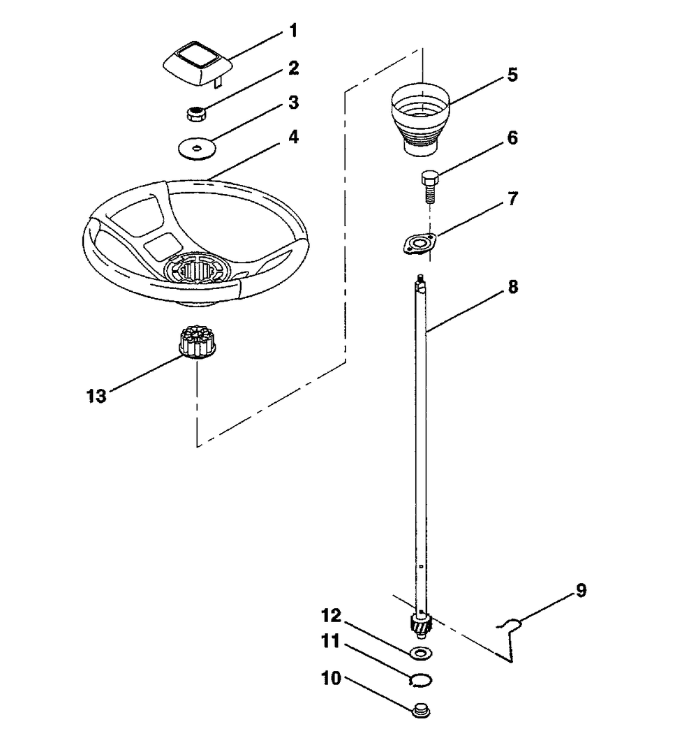 Steering Wheel Diagram and Parts List for LT100 (954000312-A)(1991-07) Husqvarna Lawn Tractor