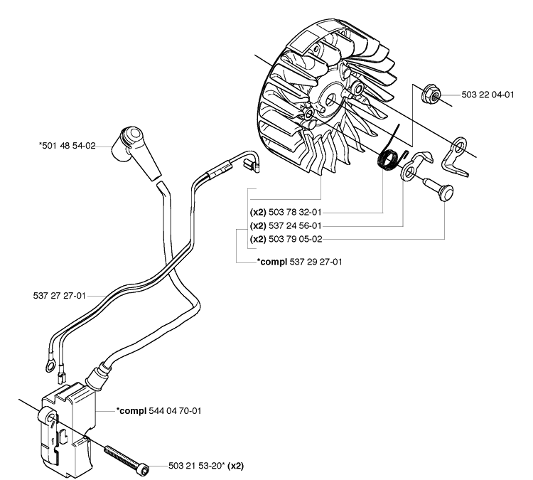 Ignition / Flywheel Diagram and Parts List for 455E (Rancher)(2006-06) Husqvarna Chainsaw
