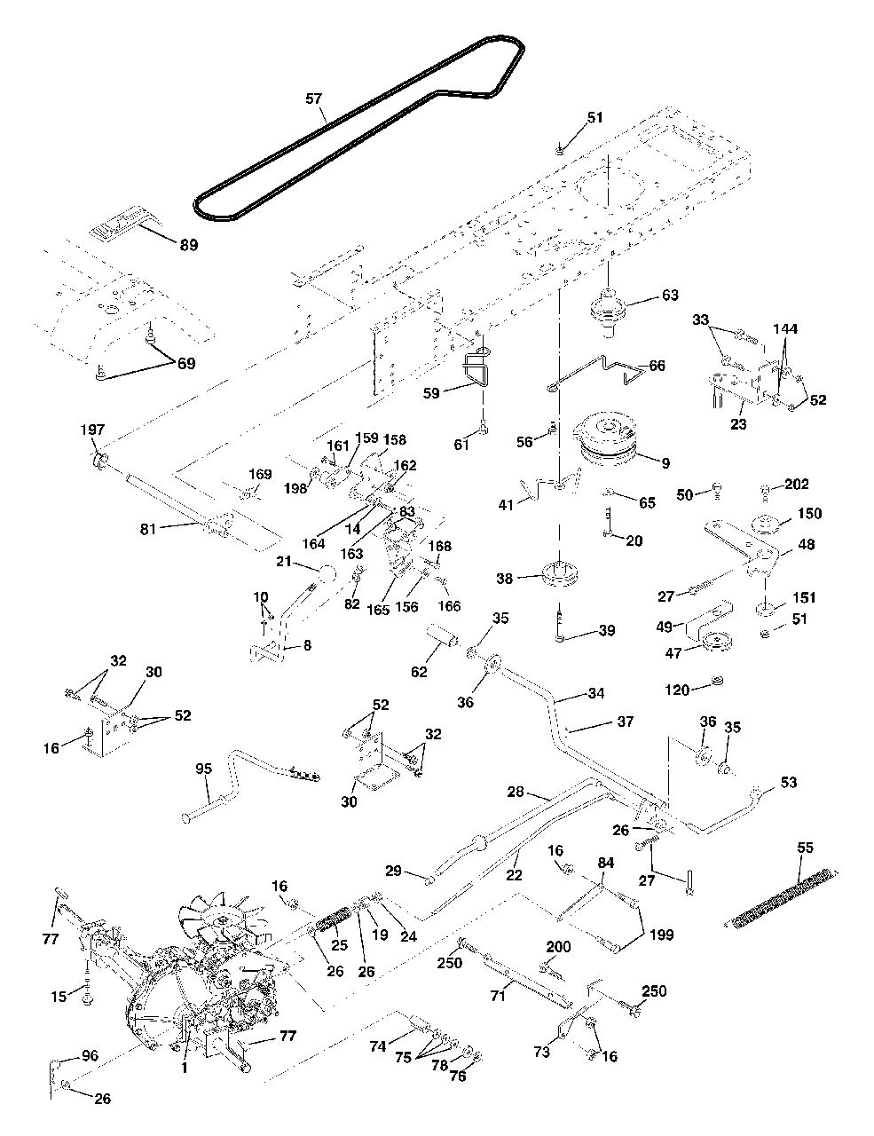 Drive Diagram and Parts List for YTH1542 (954567048-D)(2001-11) Husqvarna Lawn Tractor