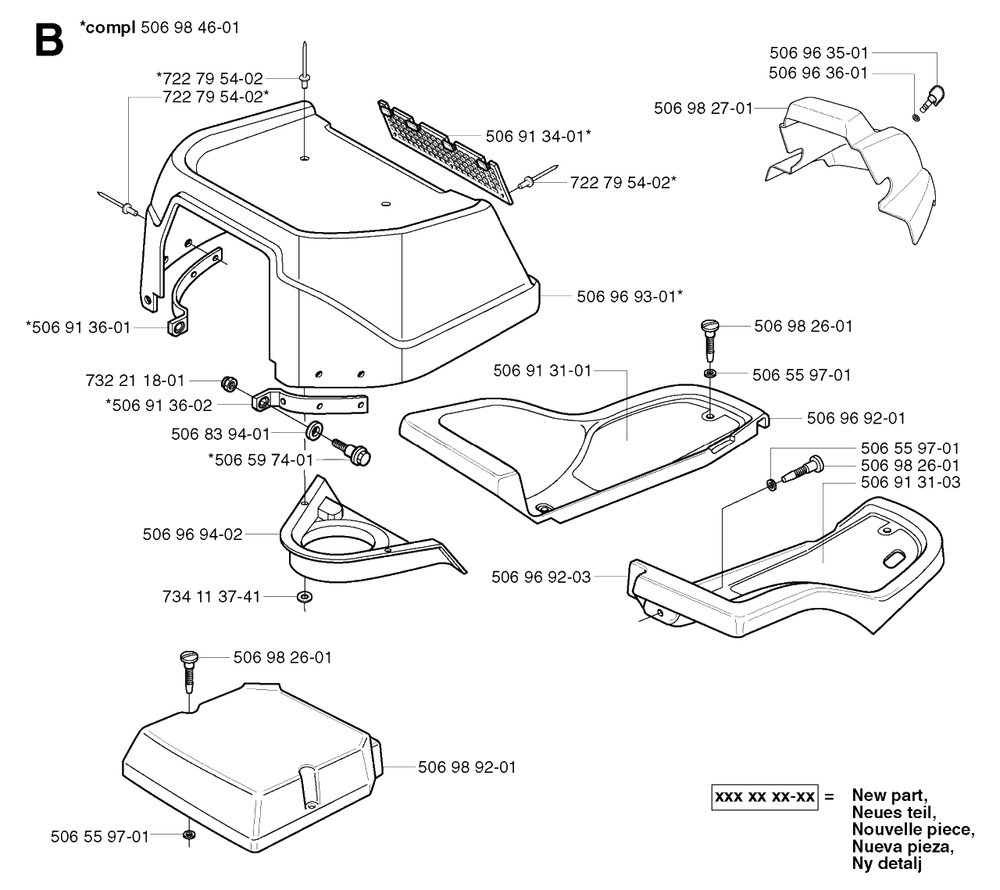 Hood Diagram and Parts List for R13BIO 2002-02 Husqvarna Lawn Tractor