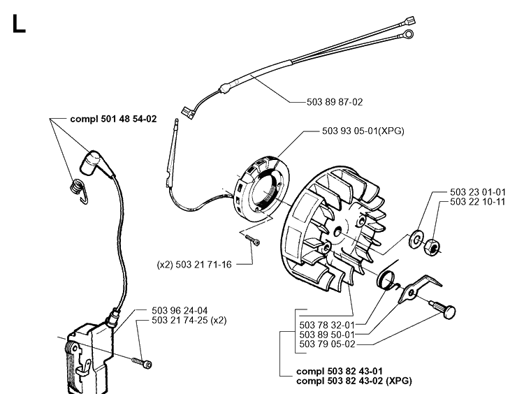 Ignition System Diagram and Parts List for 346XP 19991000001-20012200000 Husqvarna Chainsaw