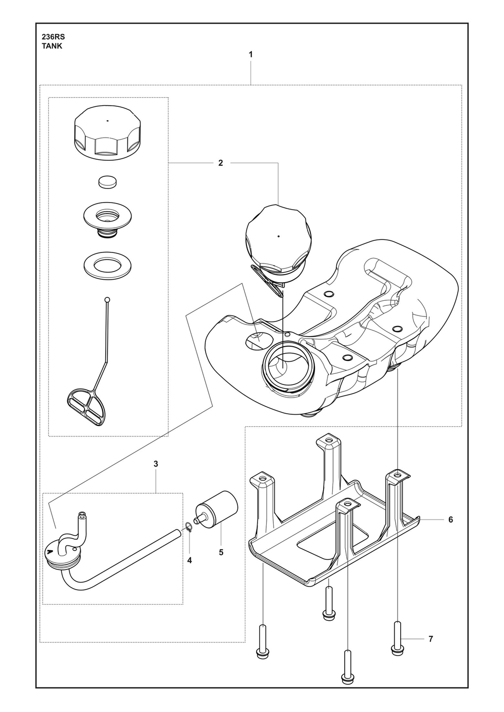 Fuel Tank Diagram and Parts List for 236RS  Husqvarna Brush Cutter