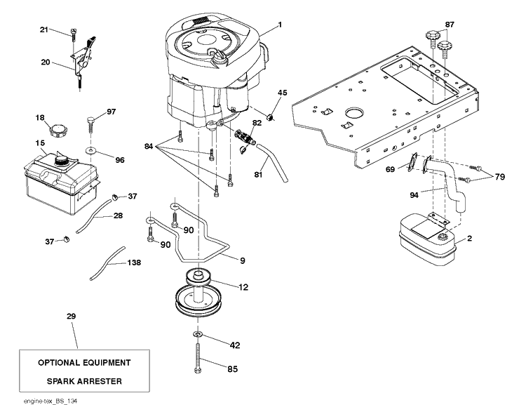 Engine Diagram and Parts List for YTH1842-223810 2017-12 Husqvarna Lawn Tractor