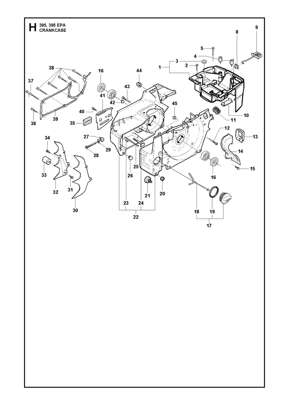 Crankcase Diagram and Parts List for 395XP-395XPG 395 XP W - 395 XP GW Husqvarna Chainsaw