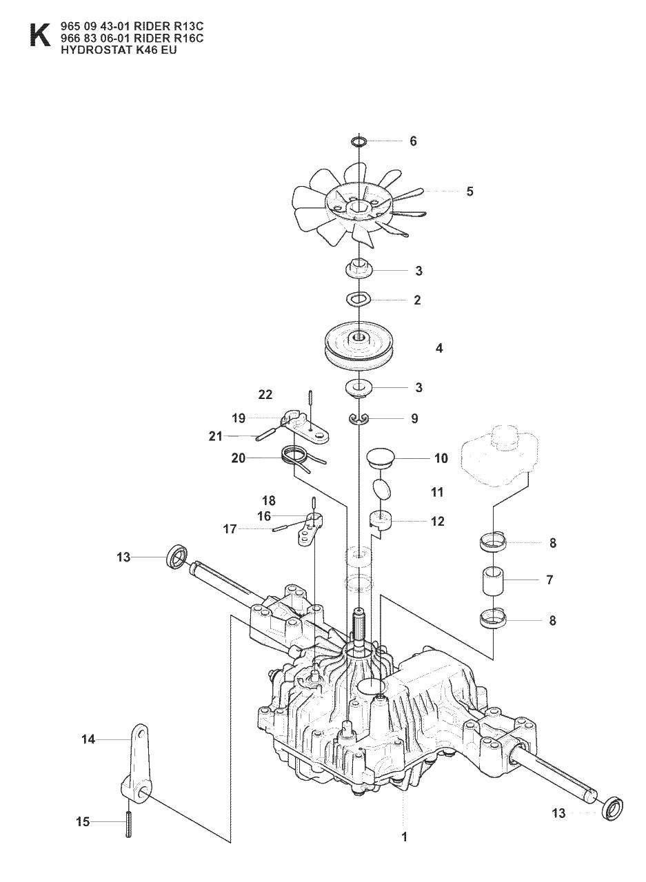 Transmission 3 Diagram and Parts List for R13C (965094301)(2008-04) Husqvarna Lawn Tractor