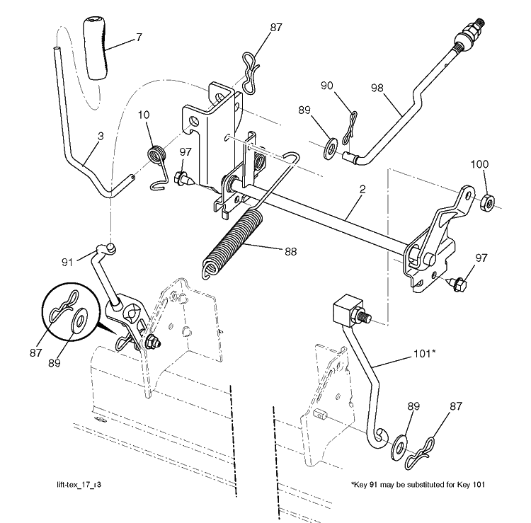 Mower Lift / Deck Lift Diagram and Parts List for CTH164T (96051010700)(2013-07) Husqvarna Lawn Tractor